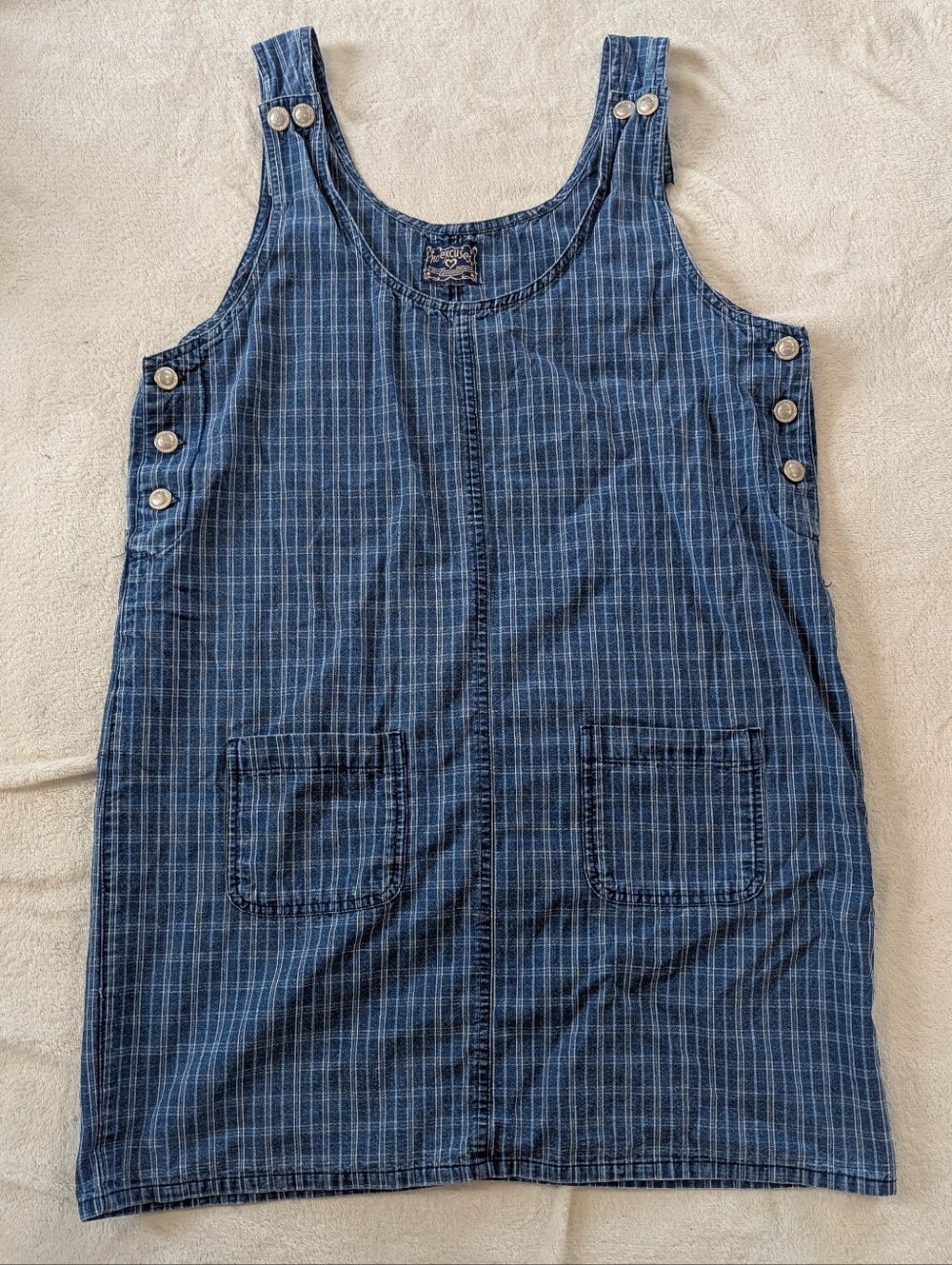 Vintage No Excuses Denim Plaid Jumper Dress